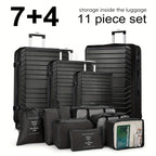 11pcs Luggage Set (4suitcases+7storage Bags) Large Capacity Luggage with Telescopic Handle Thick ABS Durable Hardshell with Dual 360°Swivel Wheels (20+24+28+32) Inch Suitcases