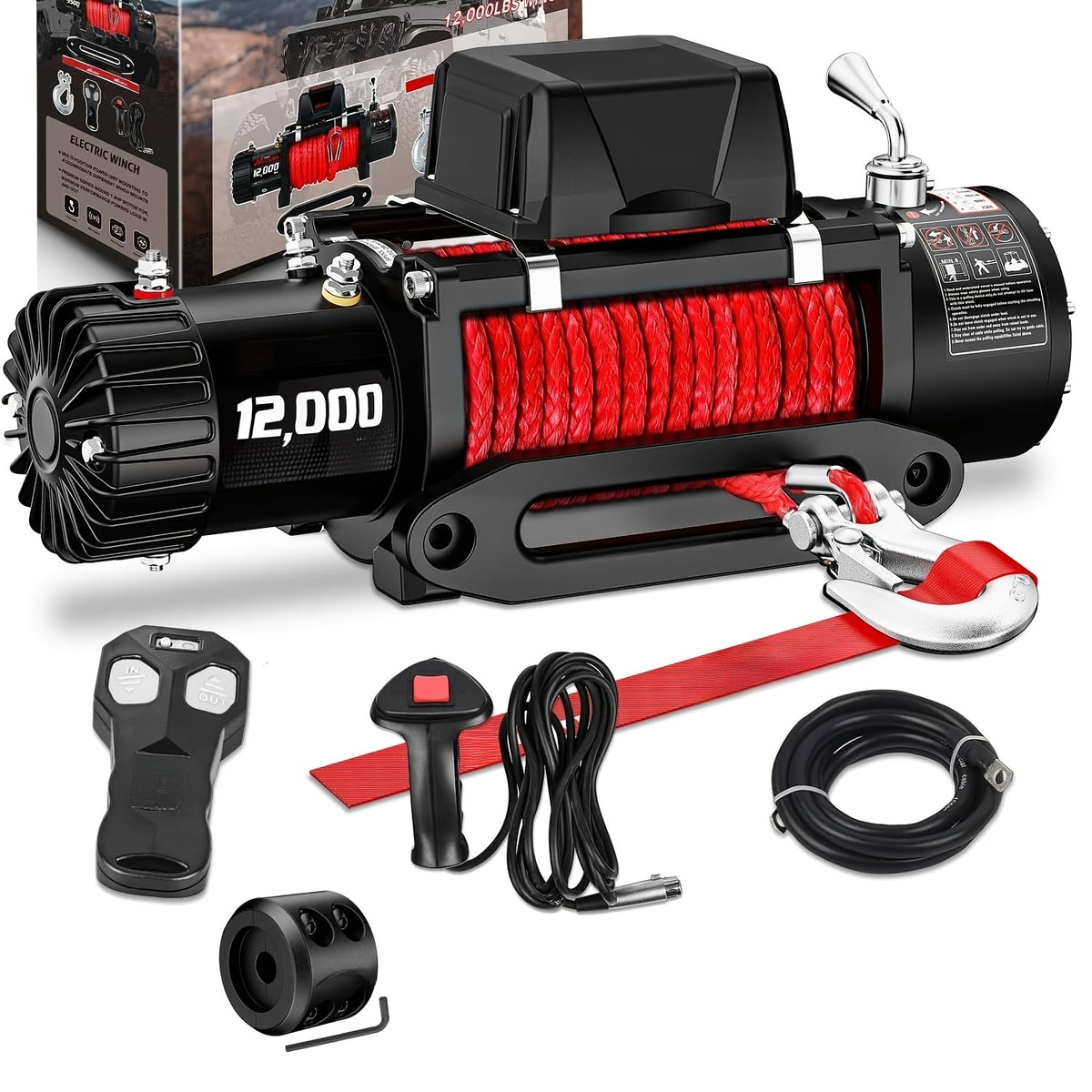 Electric Winch 3500Lb/4500Lb/12000Lb/13500Lb - Electric Truck Winch 12V with Red Synthetic Rope - Fairlead Wired Handle & Infrared Remote - Winch for Jeeps Road SUV Boat Towing Trailer 4WD 4X4 ATV UTV - ATV Winch Kit