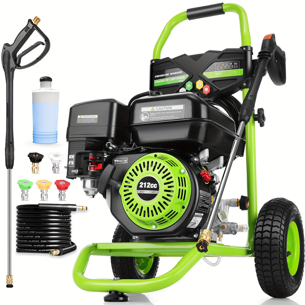 MAX 4200PSI 3GPM 212CC Commercial Gas Pressure Washer, 7.0 HP Professional Gas Power Washer with 5 Nozzles 25FT Hose 33.81oz Foam Bottle for Car Fence Driveway Yard (EPA/CARB/ETL Compliant)