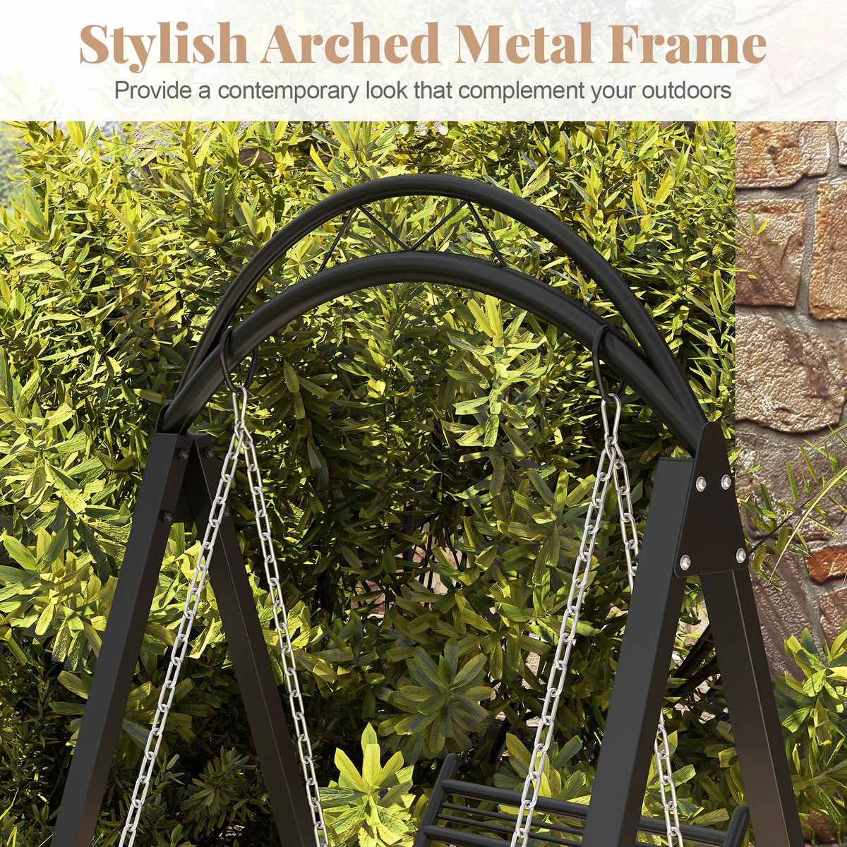 Outdoor Porch Swing with Stand for Adults, Patio Swing Chair with Removable Cushions and Side Tables for Garden, Balcony, Backyard and Poolside