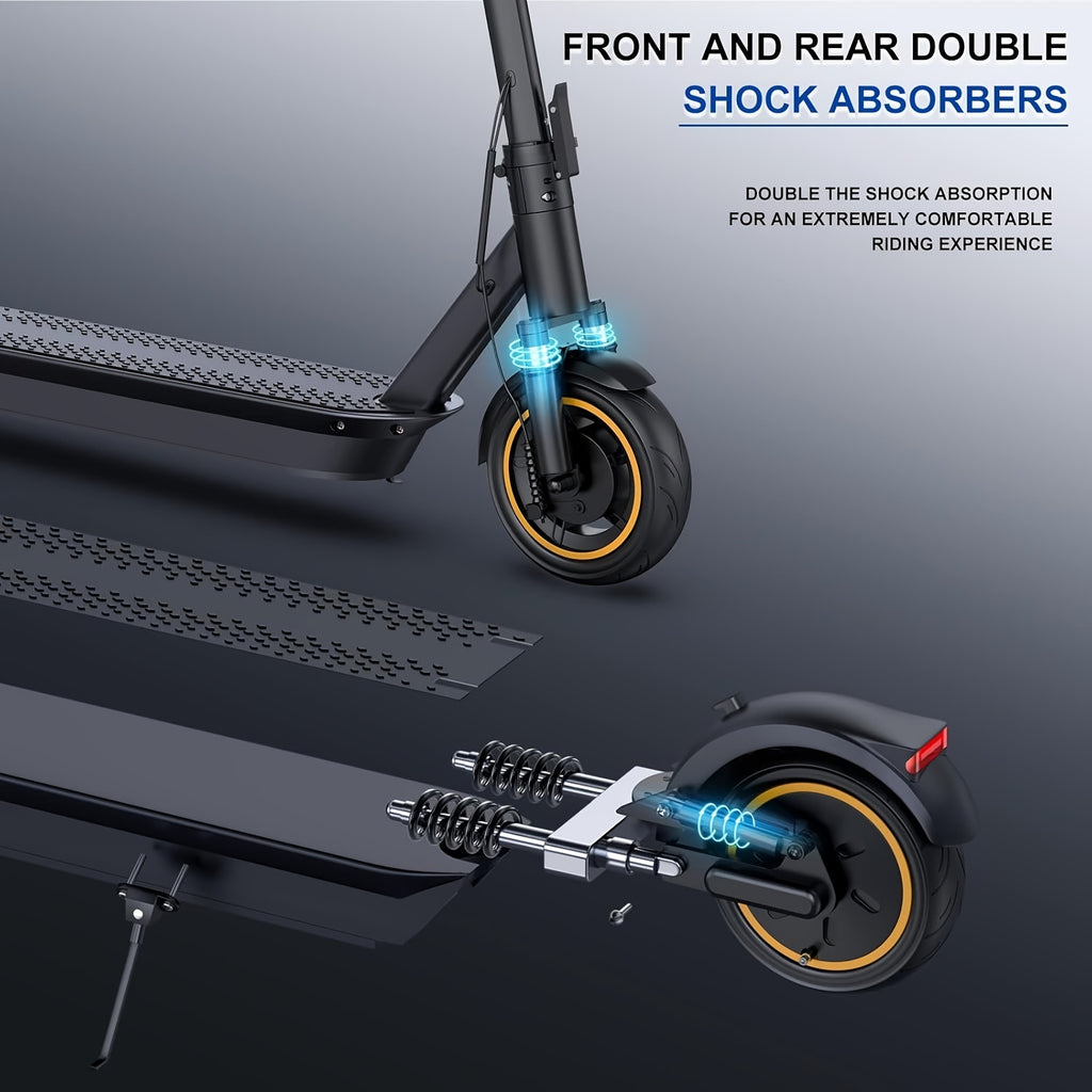 [Electric Scooter] AOVOPRO Folding Adult Electric Scooter, 500W Brushless Motor, 10" Tires, 3-Speed Settings, 21-28 Miles Range, Dual Suspension Dual Shock Absorption And Smart APP Control, Installed Safety Bell, 350 LBS Max Load