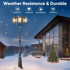 Outdoor Pathway Post Light, 3-Head Dusk-to-Dawn Fixture for Backyard and Garden Lighting Areas