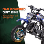 39cc gas powered mini bike, 4-stroke engine motorcycle with a maximum speed of 20 miles per hour, compact off-road bike, durable metal frame, easy to start drawstring system, small energy-saving motorcycle suitable for outdoor exploration, front and rear