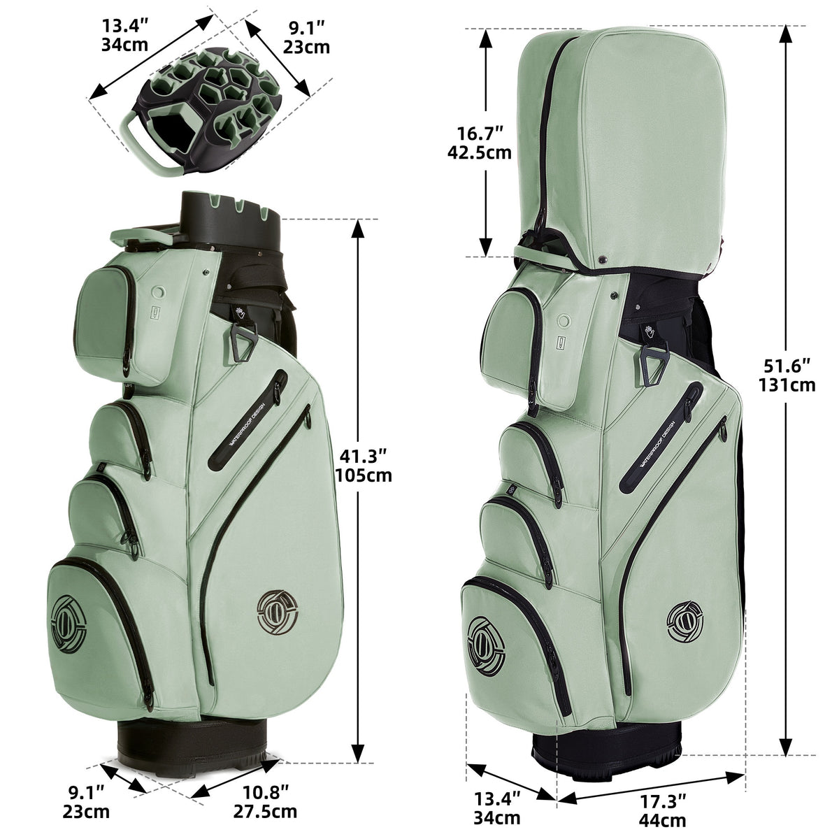 Professional Silent T- Lock Golf Cart Bag 14 Way Full Length Layer Lock Protection Silent Inner Shell Ergonomic Strap with Rain Cover