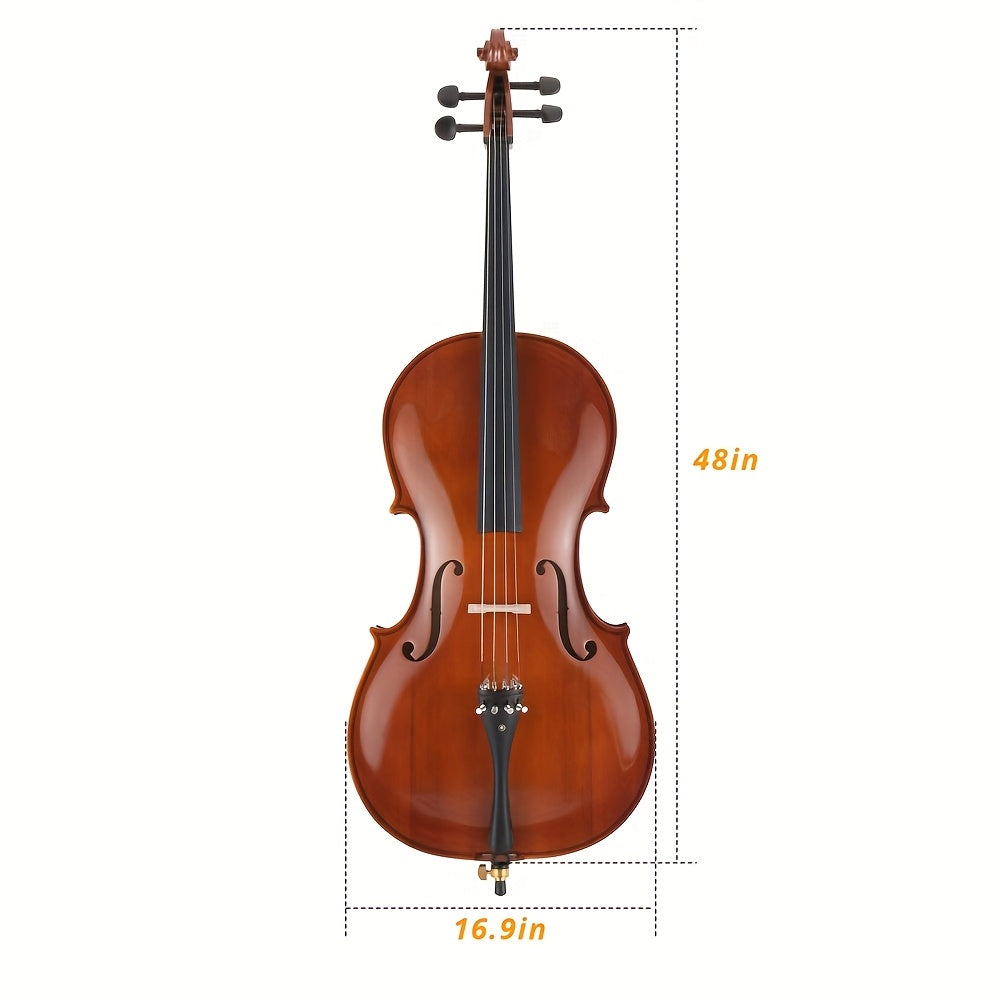 [For Beginner, Music Lover] Glarry 4/4 Ebony Fitted Cello - Full Size Acoustic Cello With 7mm Padding Cello Carrying Bag, Extra String, Bridge, Bow, 2nd & 3rd String Reductions, 2nd & 3rd String Reductions, For Beginner, Music Lover