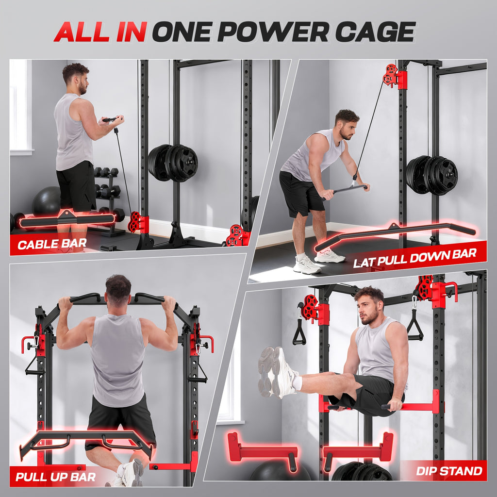 Power Cage, Multi-Functional Power Racks for Home Gym with Dual Pulley Systems, 2000 LBS Weight Capacity Fitness Squat Rack for Strength Workout with More Training Attachment Optional Weight Bench Weight Plates and Barbells Not Included