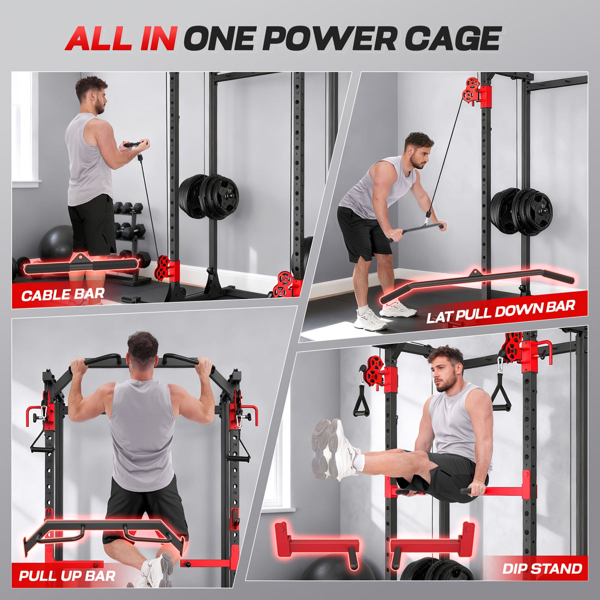 Power Cage, Multi-Functional Power Racks for Home Gym with Dual Pulley Systems, 2000 LBS Weight Capacity Fitness Squat Rack for Strength Workout with More Training Attachment Optional Weight Bench Weight Plates and Barbells Not Included