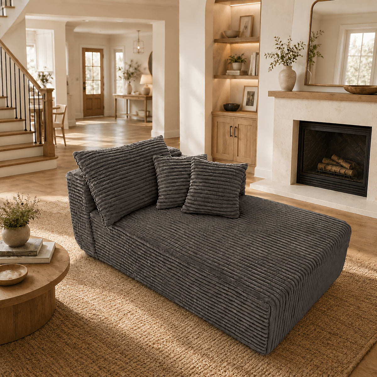 105" Boneless Cloud Couch for Living Room, Modular Sectional Sofa with Chaise, 4-Seater L-Shaped Sofa with Corduroy Fabric, No Assembly Required, Comfy Fluffy Sofa Bed for Bedroom, Compressed Sofa Package.