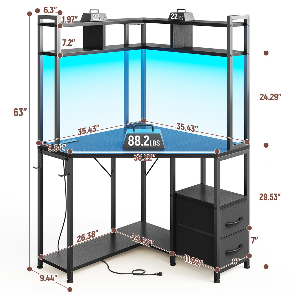 Computer Desk with Hooks And Storage, Ample Storage Space, Suitable for Various Space Uses