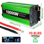 Pure Sine Wave Inverter 10000 Watt (Peak) Vehicle Power Inverter, Converts 12 Vdc to 110 Vdc to 120 Vdc, with LCD Display, Remote Control and Troubleshooting, 4 US Sockets for Car Onboard Chargers, for Home Solar Systems, RV's, and Vans, without Batteries