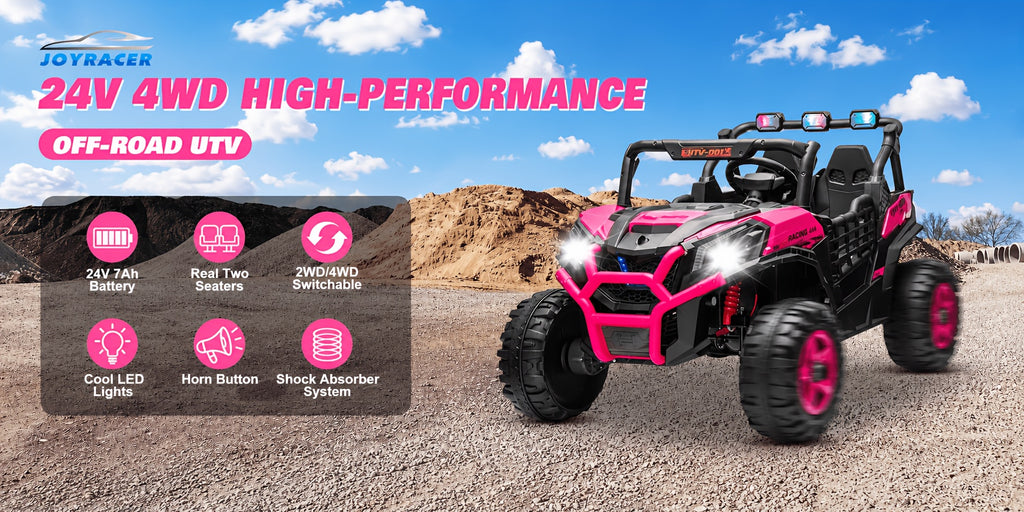 24V 2 Seater XL Ride On Toys for Kids, 4WD Electric Off-Road UTV Truck W/ Motors, Remote Control, 20" Large Seat, 5 Mph Max Speed, Electric Vehicle for KIds, Best Chrismas Gifts