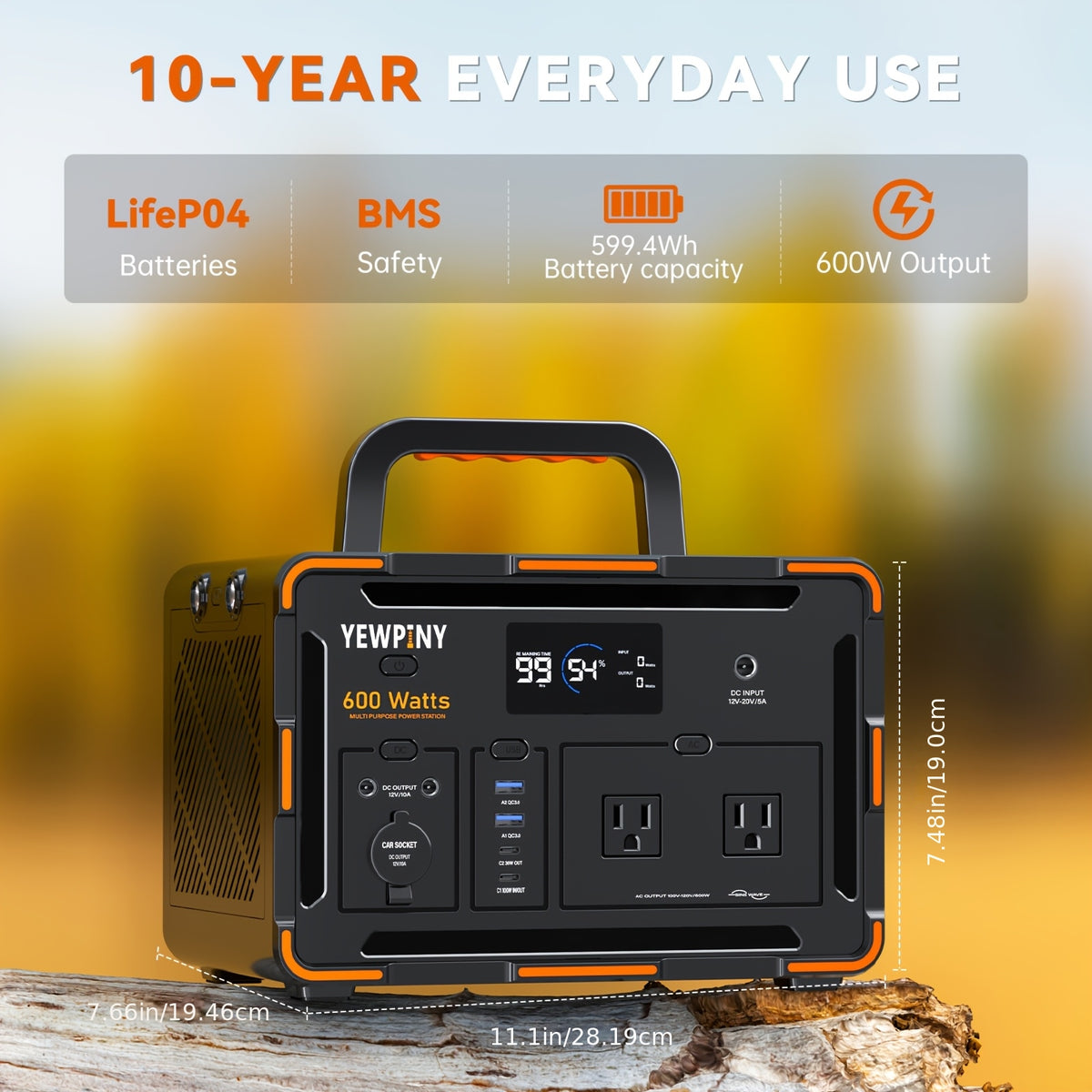 [Portable, Fast Charging] 300W/600W YEWPINY Portable Power Station, Featuring Fast Charging, 259Wh/599.4Wh Lithium-Ion Battery Solar Generator, 17,500mAh/27,000mAh High-Capacity Lithium-Ion Battery, Ideal for Home Use, Outdoor Trips, Camping, Hunting, and
