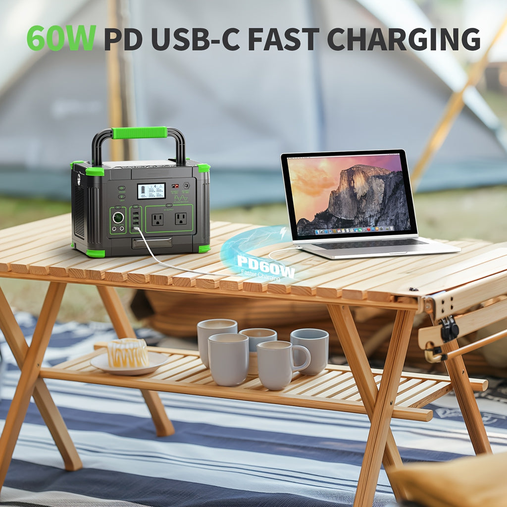 500W Solar Portable Power Station, 519Wh Portable Power Station (Peak 1000W) for Iphone Duo, Generator with Dual DC Output, PD 60W USB-C Fast Charging, ABS Material Battery Power Station Supply for Home Emergencies, Outdoor Camping, Road Trips