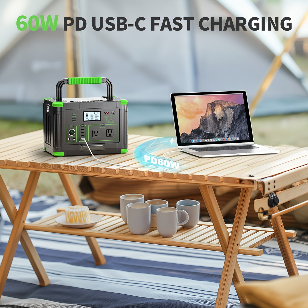 500W Solar Portable Power Station, 519Wh Portable Power Station (Peak 1000W) for Iphone Duo, Generator with Dual DC Output, PD 60W USB-C Fast Charging, ABS Material Battery Power Station Supply for Home Emergencies, Outdoor Camping, Road Trips