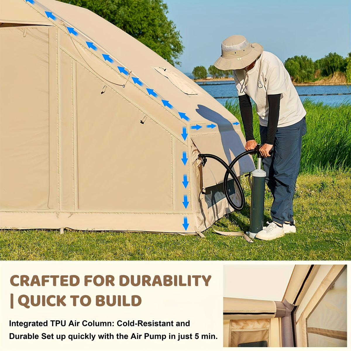 Luxury 2-Door Inflatable Tent with Skylight And Chimney Opening - Starry Sky Edition | Windproof, And Mosquito-Proof. Lightweight Glamping Cabin, Ideal for Family Luxury Camping. A Portable Shelter for Your Outdoor Adventure