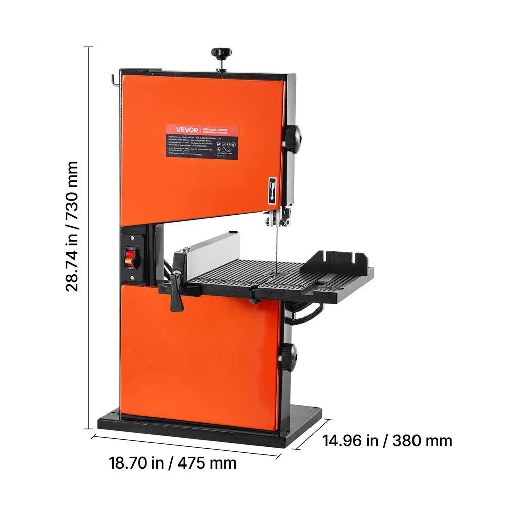 VEVOR Band Saw, 9-Inch, Woodworking Benchtop Bandsaw with 1/2 HP Motor, 3.5-Inch Max Cutting Height, 11.8 x 11.8 in Cast Aluminum Table, 0-45° Tilting Range, with Miter Gauge, Fence, for Woodworking