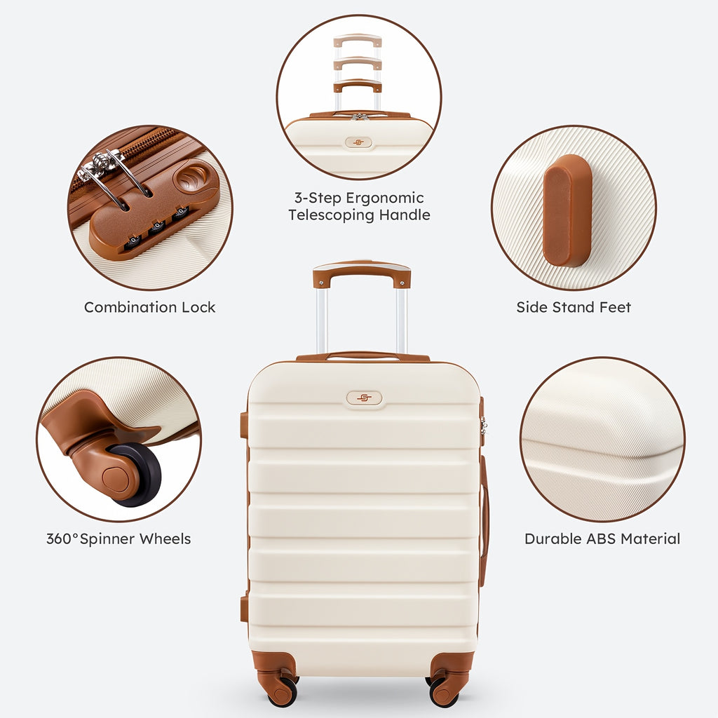 Hardside Lightweight Luggage Set with Expandable Travel Bag And Cosmetic Bag, Featuring Durable ABS Construction, Security Lock, Smooth Wheels, And Expandable Large-Capacity Duffel for Carry-On And Checked Use