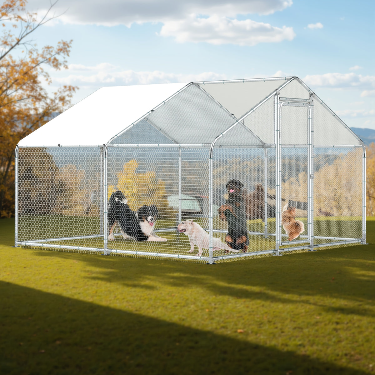 Outdoor Large Dog Kennels Playpen Crate Heavy Duty Pet Cage Enclosure Run for Yard with And UV Protected Top Cover Small Animal Run Cage Walk-In Metal Rabbit Cage Outdoor Backyard Garden