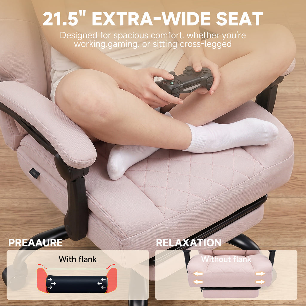 Ergonomic High Back Office Chair with Linkage Widened Armrest, Big&Tall Executive Office Chair, Gaming Chair, Thick Pocket Spring Wide Seated Cushion, Desk Chair with Retractable Footrest for Adults, Faux Leather/Corduroy/Fabric, OC-305
