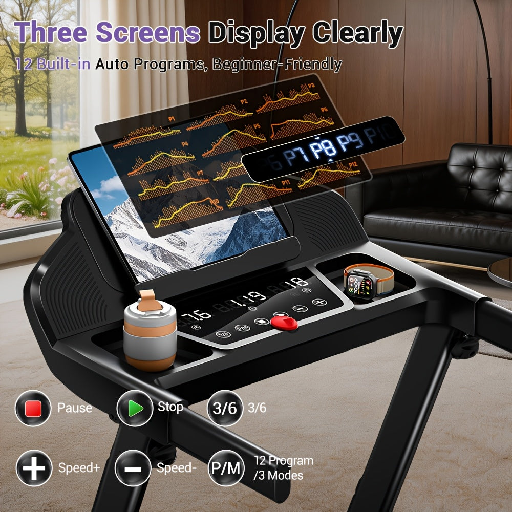 4-In-1 Folding Treadmill with 13% Incline, Portable with Handle, 350 Lbs Capacity for Home And Office, Without Battery