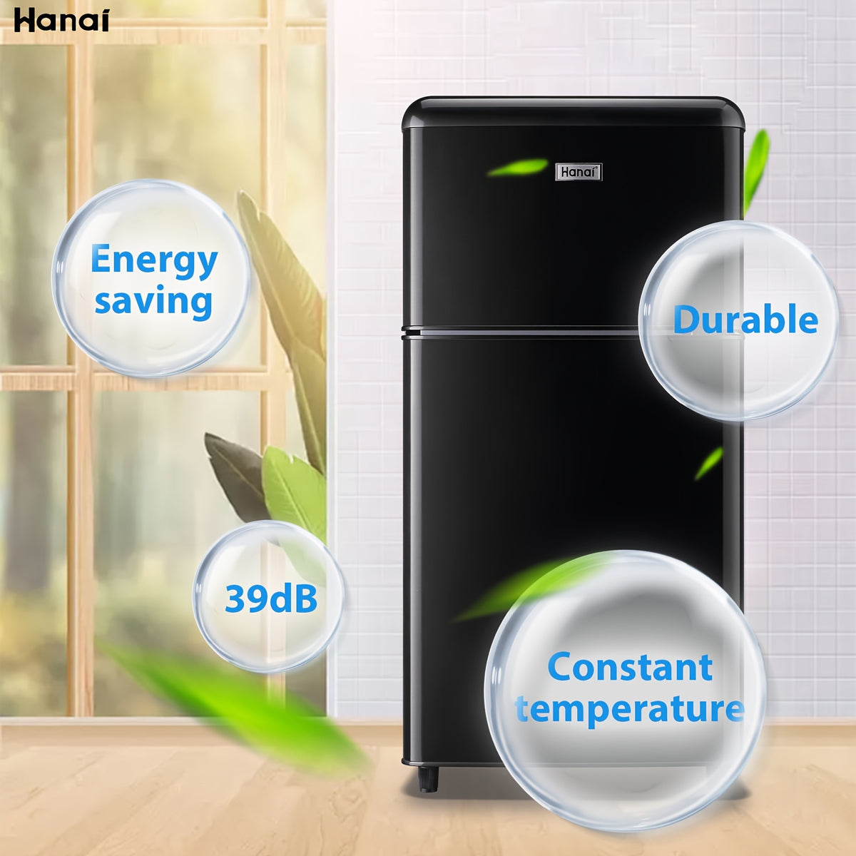 WANAI 3.5 Cu. Ft Mini Fridge with Freezer 2 Doors Mini Fridge Small Refrigerator with Adjustable Thermostat, Shelves Retro Mini Fridge for Dorm, Office, Bedroom, Apartment Black