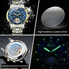 OLEVS Men's Mechanical Watch — Automatic Stainless Steel Wristwatch with Luminous Dual-Calendar Large Dial