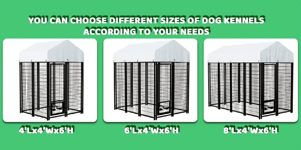 Outdoor Dog Kennel for Large Dogs, Heavy-duty Welded Wire Steel Dog Playpen Fence with Secure Lock, Rotating Dog Bow, Pet Run with UV-Resistant