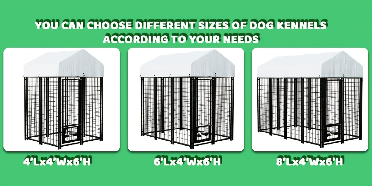 Outdoor Dog Kennel for Large Dogs, Heavy-duty Welded Wire Steel Dog Playpen Fence with Secure Lock, Rotating Dog Bow, Pet Run with UV-Resistant