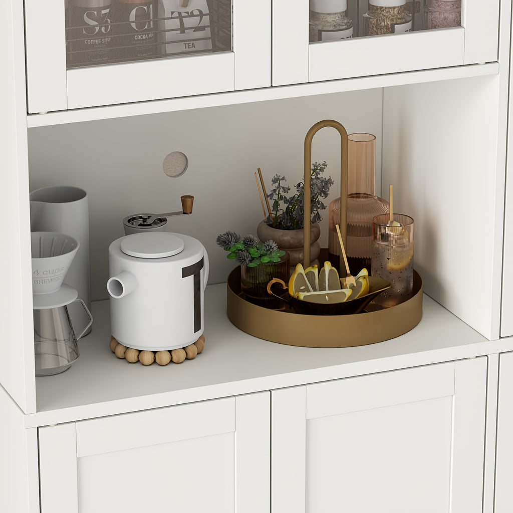 Kitchen Pantry Cabinet with Drawer, Kitchen Pantry Storage Cabinet with Glass Door, Freestanding Tall Food Hutch with Microwave Stand for Dining Room