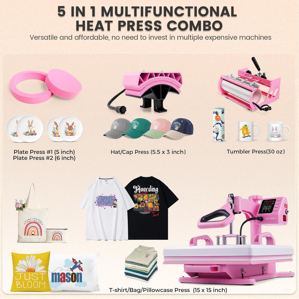 HOMDOX 15"x15" 8-in-1/5-in-1 Heat Press with 30OZ Tumbler Press for T-Shirt/Tumbler/Mug/Hat/Cap/Plate - Slide Out 360° Swing Away Digital Shirt Press Machine, Industrial-Quality Heat Transfer Sublimation