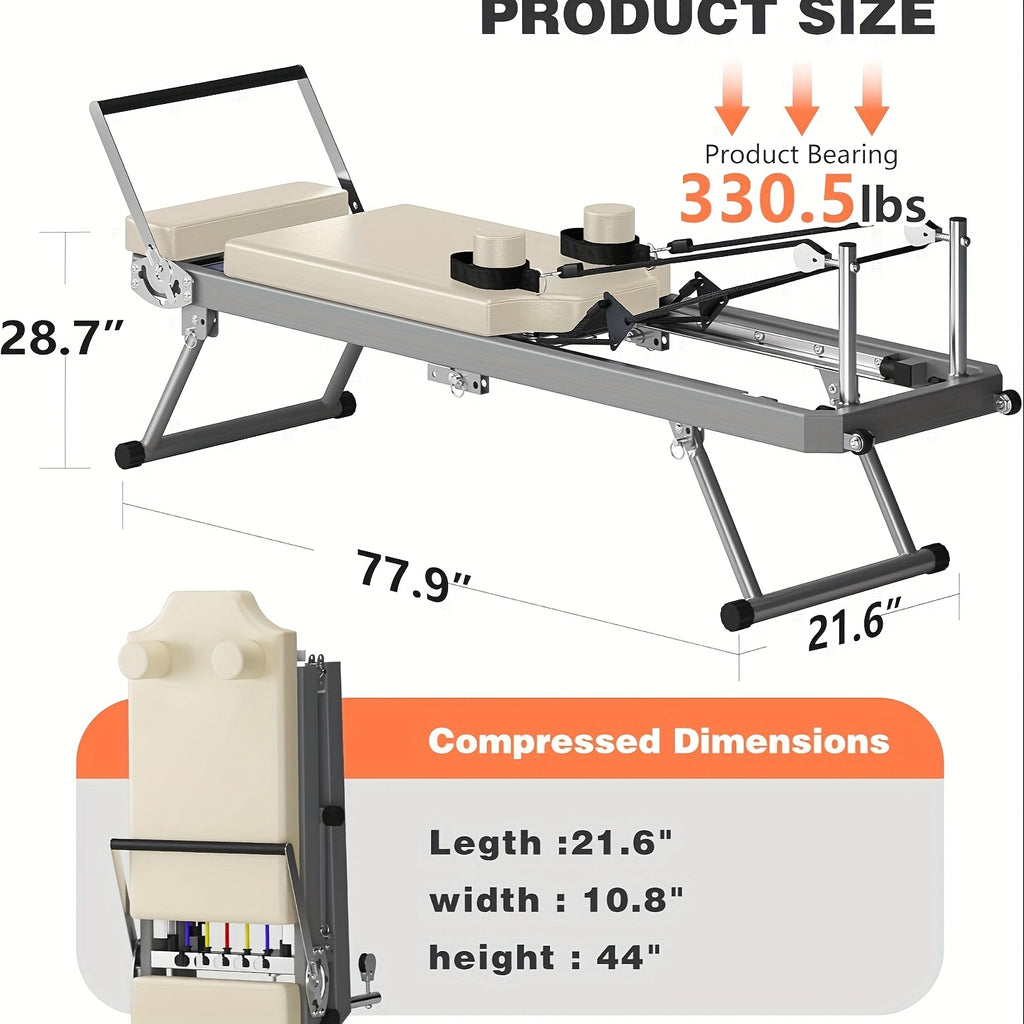 SogesPower Pilates Reformer Machine for Home Gym Workout, Foldable Pilates Equipment with High Strength Alloy Springs for Beginners, Up to 330lbs Weight Capacity