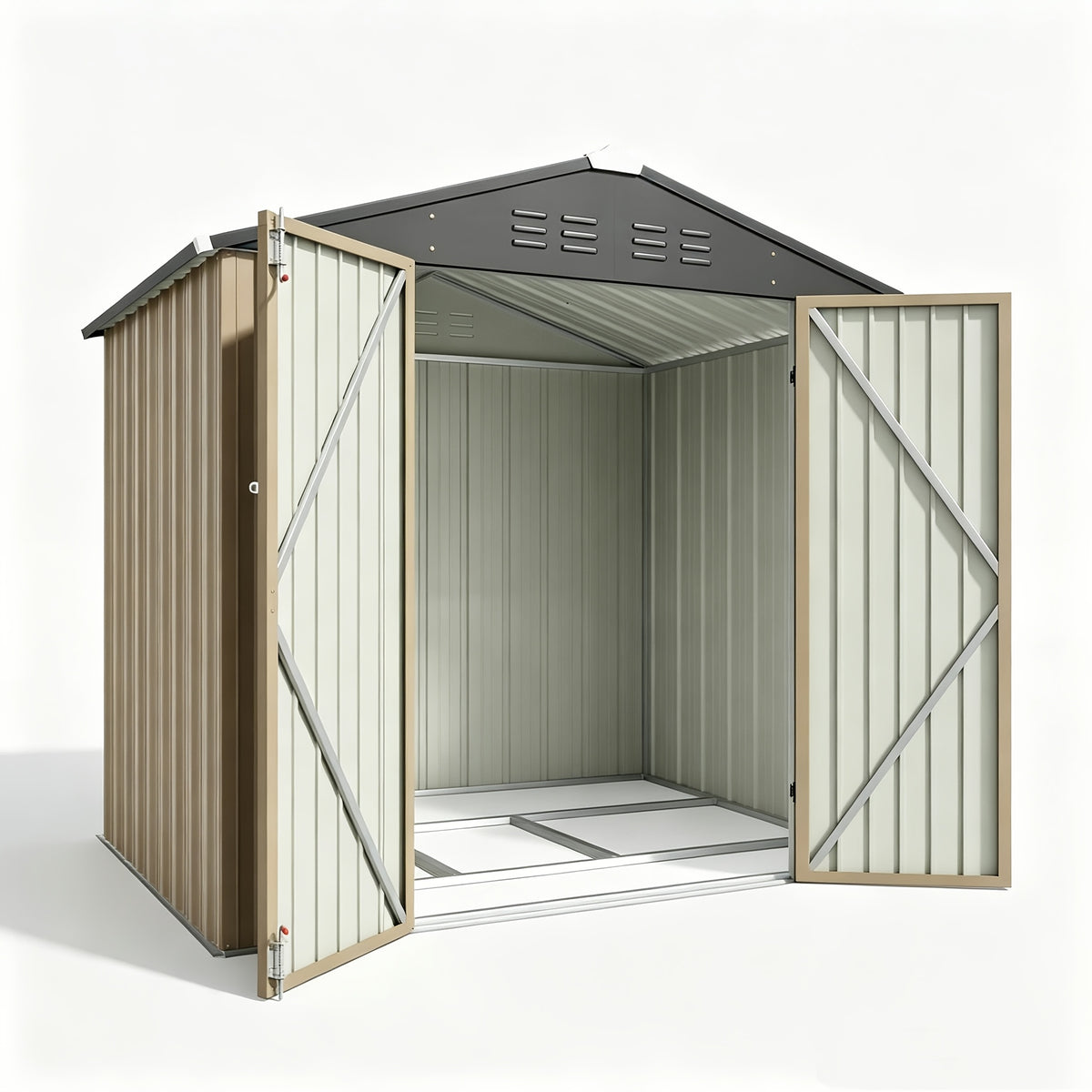 [Garden Storage Shed] GUNJI 5X3 FT And 6X4 FT And 8X6 FT Garden Storage Shed with Base Foundation, Heavy Duty Galvanized Steel Weatherproof Outdoor Tool Shed for Backyard Patio Lawn, Rust Resistant Lockable Door Tool House for Gardening Equipment Bike Sto