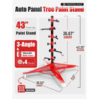 43" Panel Tree Paint Stand, 3-Angle 6 Adjustable Hook Levers, Panel Holder, Auto Accessories Repair Tools, w/4Wheels, Painting Rack for Hang Automotive Panels, Doors, Fenders, Bumpers, Car Parts