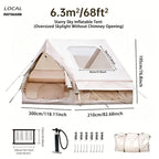 Luxury 2-Door Inflatable Tent with Skylight And Chimney Opening - Starry Sky Edition | Windproof, And Mosquito-Proof. Lightweight Glamping Cabin, Ideal for Family Luxury Camping. A Portable Shelter for Your Outdoor Adventure