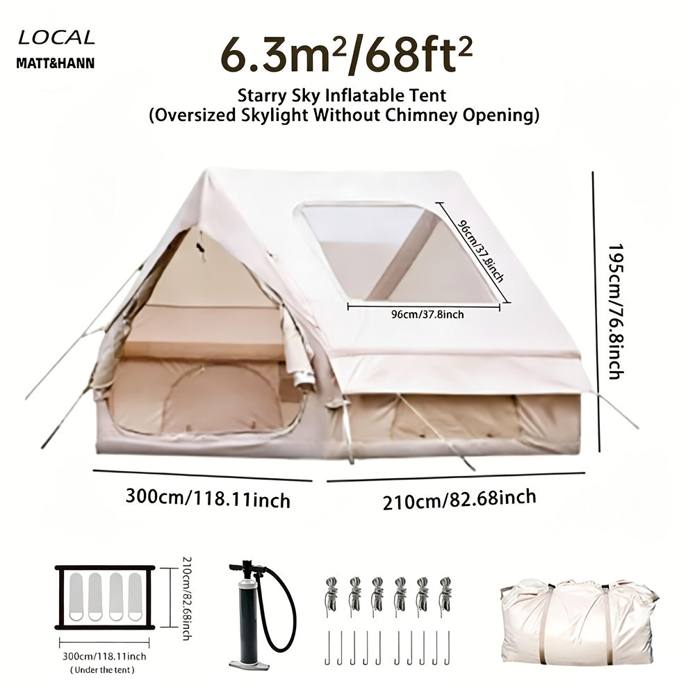 Luxury 2-Door Inflatable Tent with Skylight And Chimney Opening - Starry Sky Edition | Windproof, And Mosquito-Proof. Lightweight Glamping Cabin, Ideal for Family Luxury Camping. A Portable Shelter for Your Outdoor Adventure