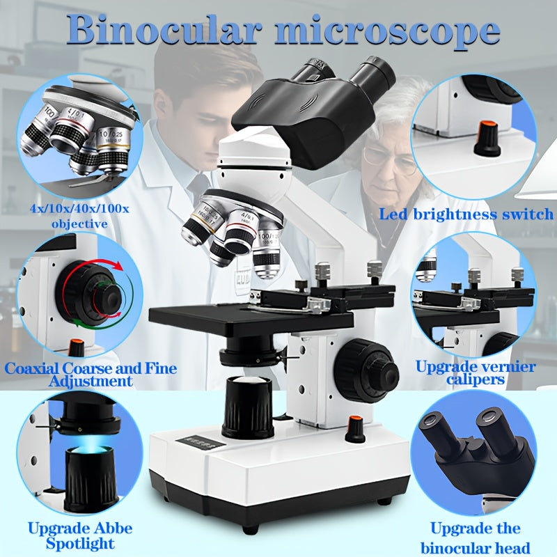 Professional Biological Optical Compound Trinocular Microscope, Upgraded 100X Objective, 40X-5000X Magnification, Upgraded Reticle And Abbe Condenser, Coaxial Coarse And Fine Focus, with Wide-Angle Eyepieces
