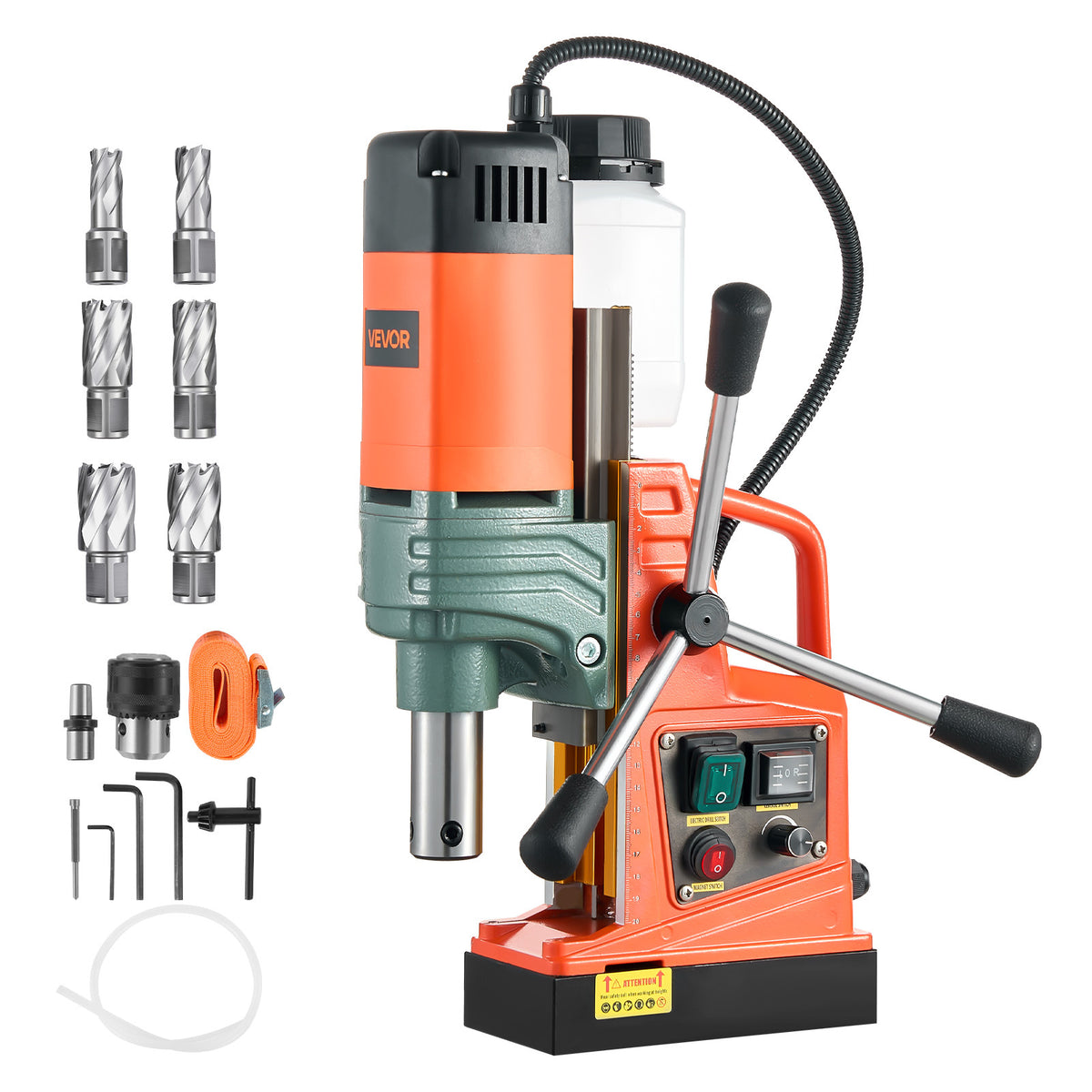 VEVOR Mag Drill Press, 2" Core Drilling Machine, 2922 lbf Variable Speed Portable Magnetic Drill, Heavy Duty Metal Hole Cutter with 6 Annular Cutters for I-Beam Steel Fabrication & Jobsite