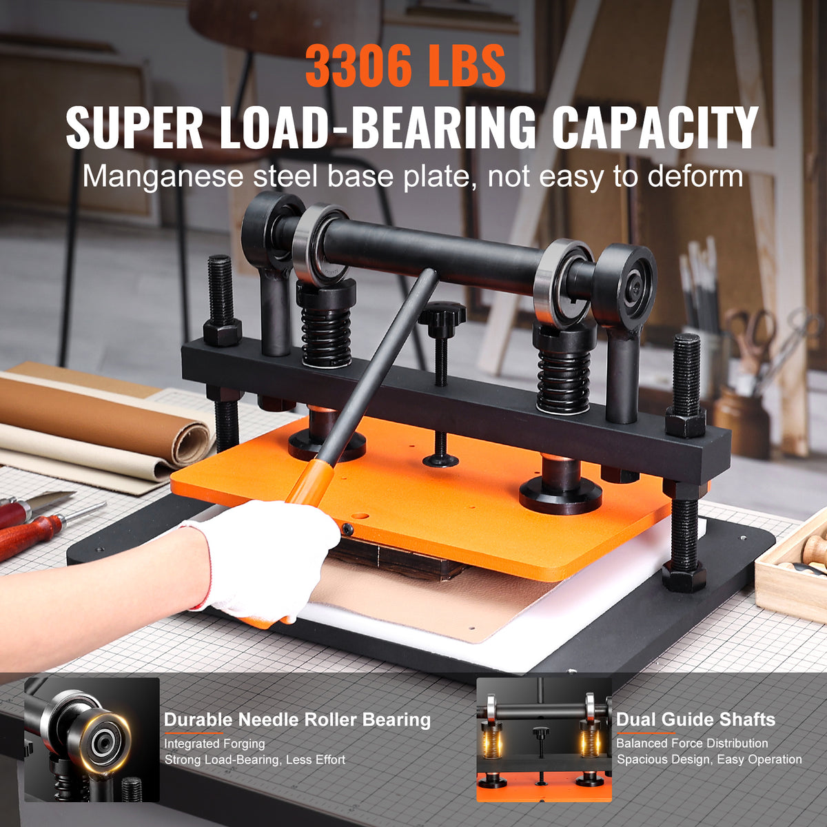VEVOR Leather Cutting Machine, 10.2 x 4.7/10.2 x 5.9/14.2 x 10.2 in Embossing Plate Manual Die Cutter, 0.47 in Pressure Stroke Leather Embossing Machine, Dual Guide Shafts Die Cut Machine for Various of Materials