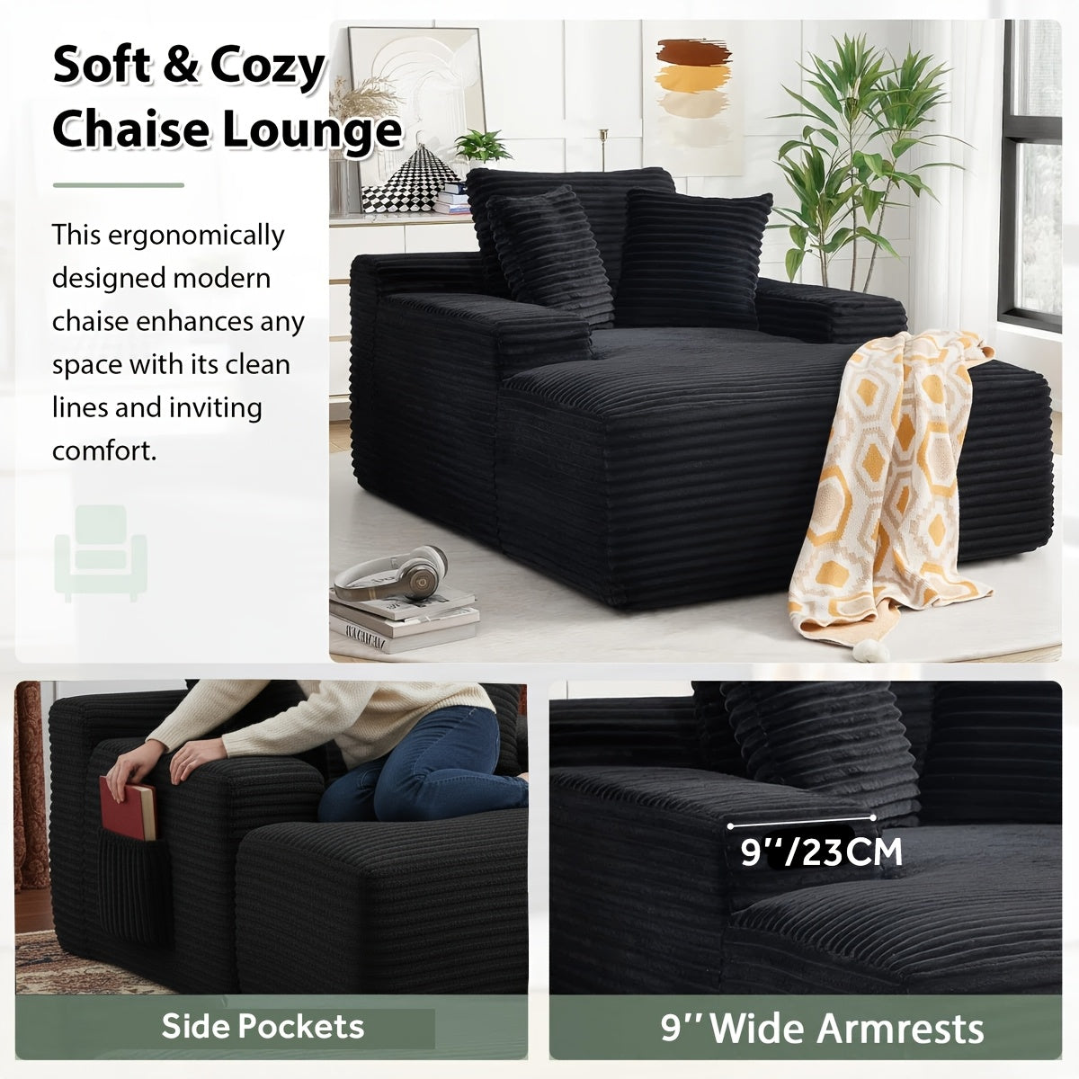 46.5 Inch Wide Flannel Boneless Chaise Lounge Chair Sofa Bed with 2 Throw Pillows And Cushion, Comfy Cloud Couch Reading Chair Deep Seat Sleeper Sofa for Living Room, Apartment, Bedroom, Gaming Room| No Assembly Required