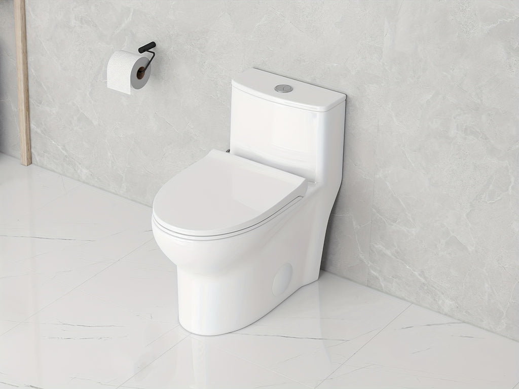 [Compact Dual Flush Toilet] Eridanus Compact Dual Flush Single Unit Toilet, Extended Shape Featuring a 16-3/8" Seat Elevation, Gentle Close Lid, 1.1/1.6 Gallons Per Flush, 12" Rough-In