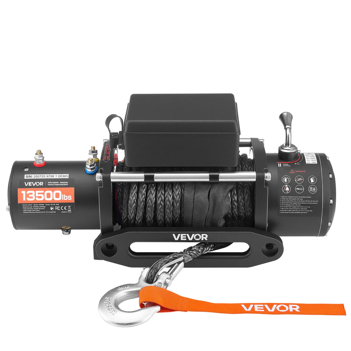 VEVOR Electric Winch, 13500 lbs Load Capacity, 12V DC Truck Winch with Φ3/8 in x 85 ft Synthetic Rope, Wireless & Wired Remote Control, Towing Off-Road SUV Jeep Trailer Boat