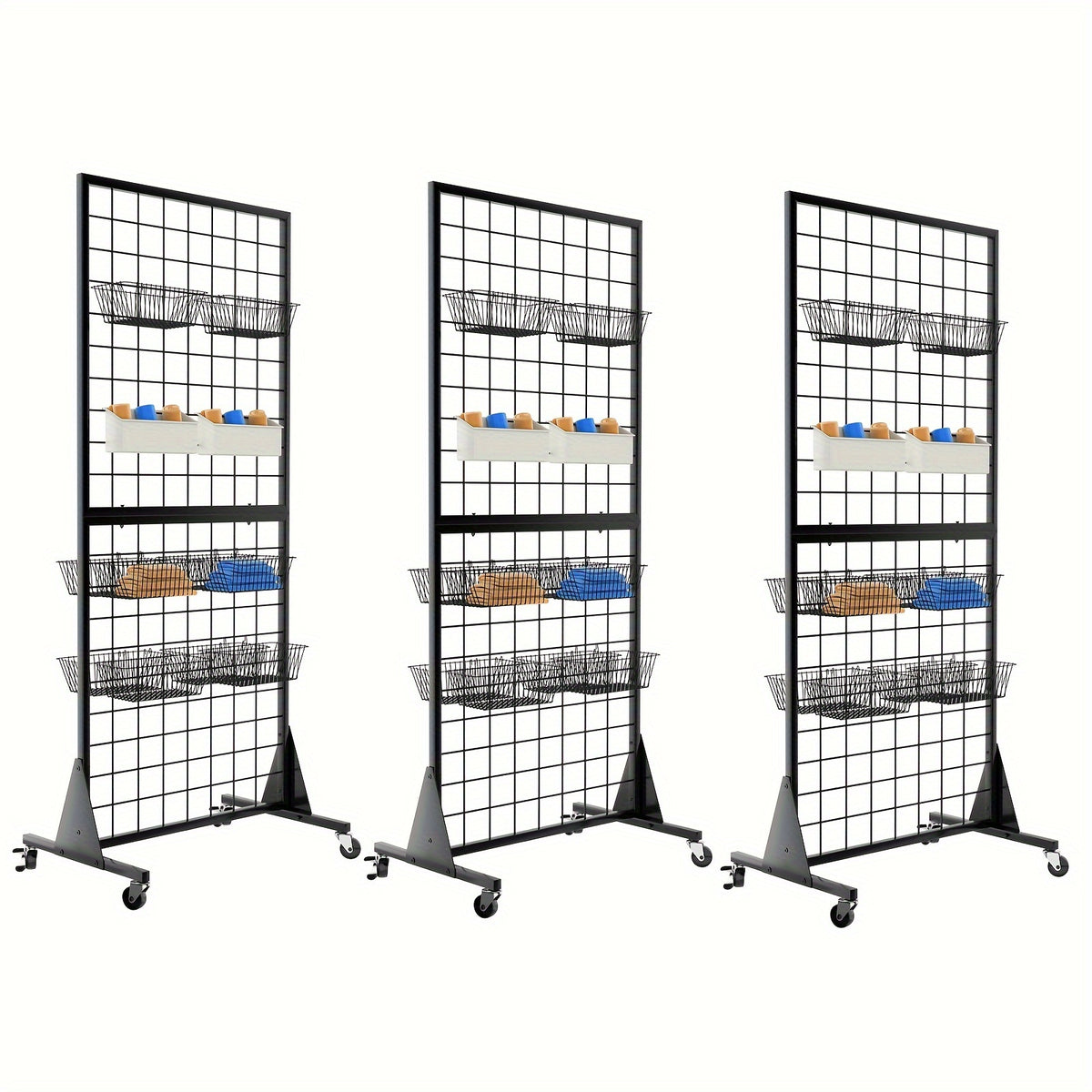 3-Pack 2' X 5.5' Ft Gridwall Panel Mesh Display Stand Heavy Movable Floorstanding Grid Wall Panels with Mute Wheel