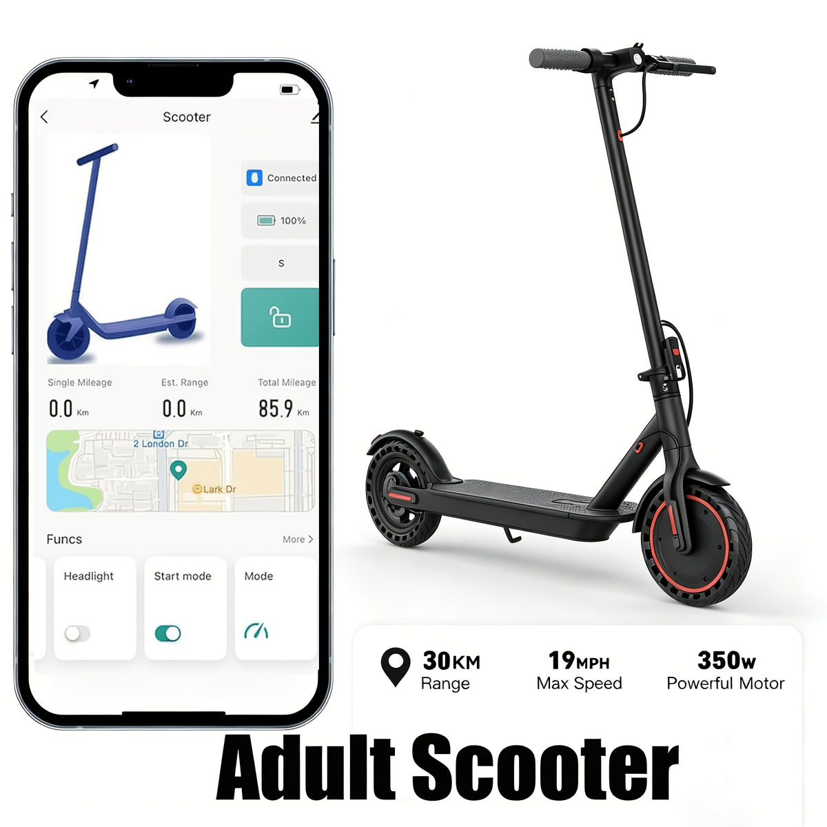 Electric Scooter for Adults, Folding Long-Distance Ride with 350W Motor and Smart App LCD Dashboard