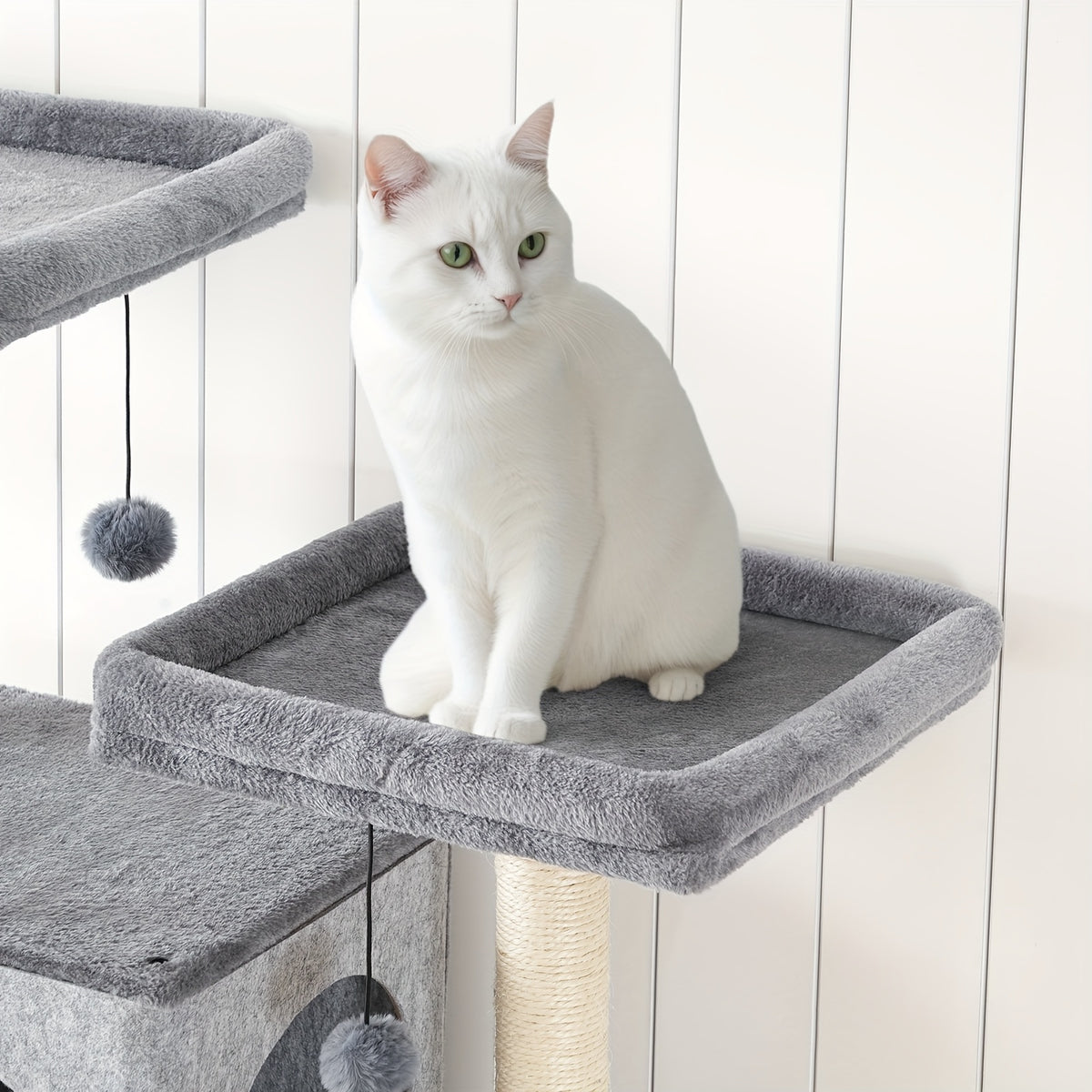 Double Litter Box Enclosure with Cat Tree, 45.3"L X 17.7"W X 68.9"H All-In-One Modern Cat Tower with Cat Bed, Hidden Litter Box Enclosure Furniture, with Hammock, Sisal Posts, Greige