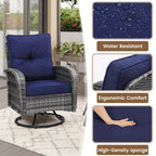 3pcs Patio Wicker Glider-Rocker Set, 360-Degree Swivel, Includes 2 Large Wicker Gliders And Matching Rattan Table, Thick Comfortable Washable Cushions, Perfect for Deck, Porch, Patio, As an Accent Chair Set