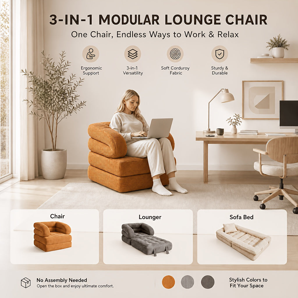 Black Friday Special | Locally Shipped 3-in-1 Compression Folding Sofa Bed, Single Convertible Chair Bed with Backrest & Multi-functional Lounge Chair, Suitable for Apartment Bedrooms, Living Rooms, Guest Rooms for Napping, and Reading, an Ideal Gift