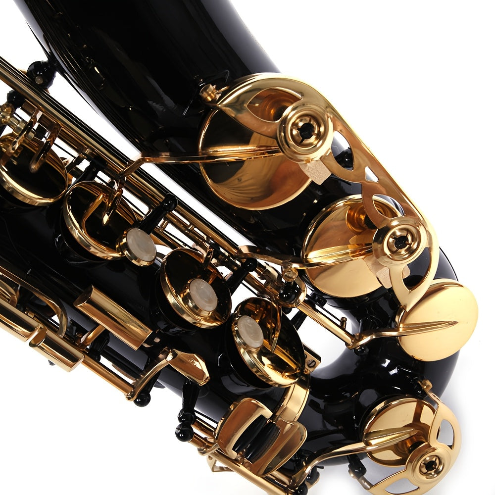 Glarry Mid-range Alto Drop E Lacquered Golden Saxophone, with Carve Patterns, Brass Material, Stylish Appearance, Kit with Hard Case, Cleaning Tools, for Beginner, All Experiance Level, Festival/ Birthday Gift for Music Lover