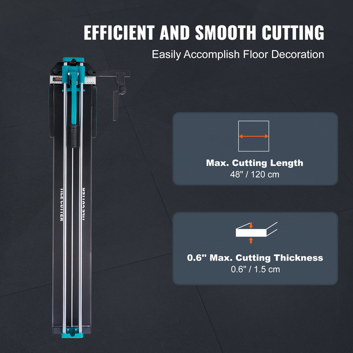 Manual Tile Cutter by VEVOR for Cuts up to 48 Inches with Double-Rail Support in Remodeling Projects