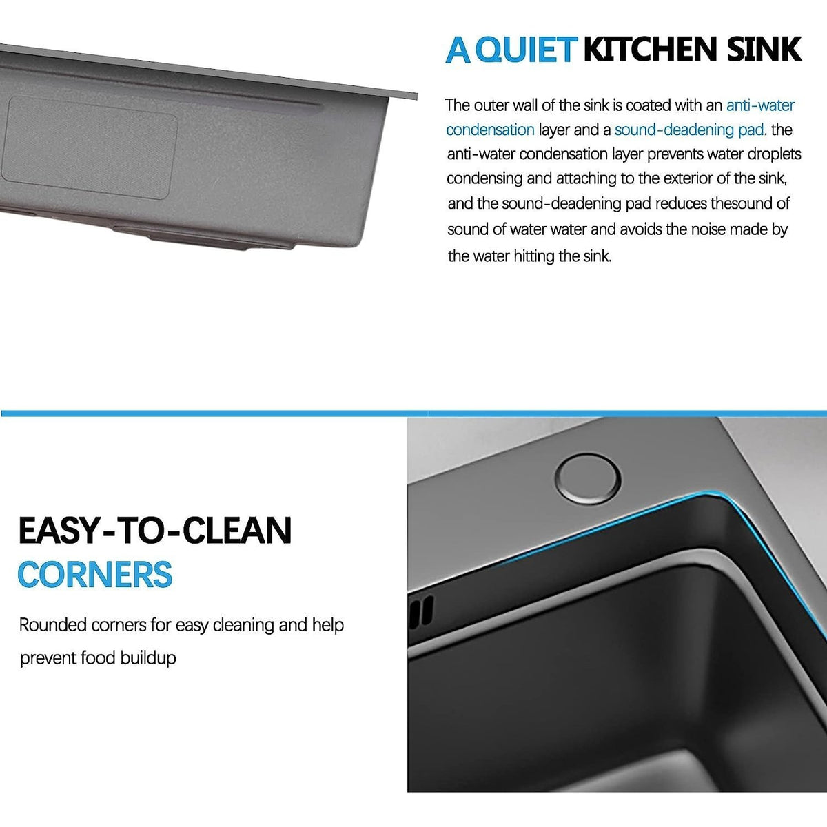33x22 INCH Nano Black Flying Rain Drop In Stainless Steel Watefall Kitchen Sink Single Bowl with Pull Down Faucet Set Accessories Included