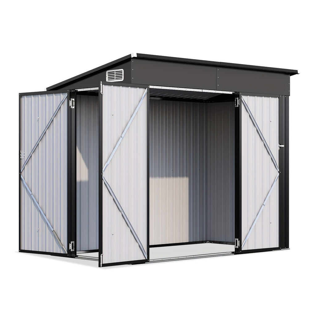 Outdoor Storage Shed, 4 x 8 Ft—Lockable Triple-Door Access and a Sloped Roof for Tools, Bikes and Patio Gear